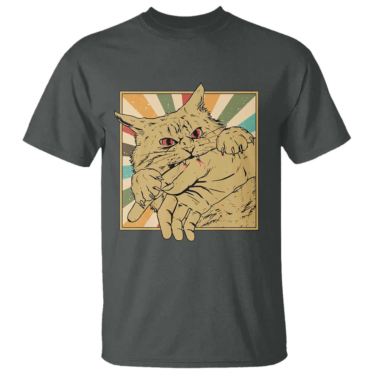 Funny Cat Bite Horror Anime Crazy Kitten Japanese T Shirt - Wonder Print Shop