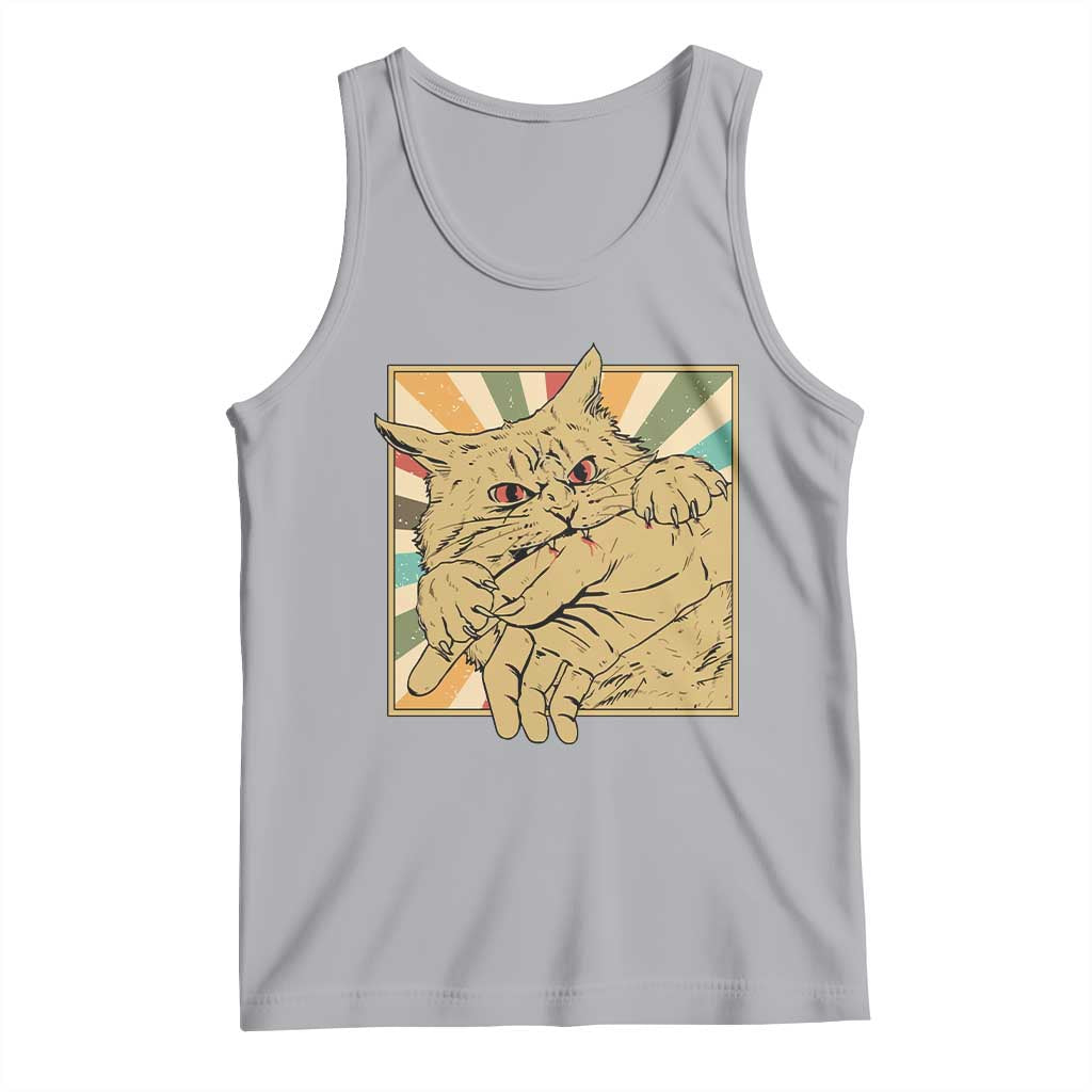 Funny Cat Bite Horror Anime Crazy Kitten Japanese Tank Top - Wonder Print Shop
