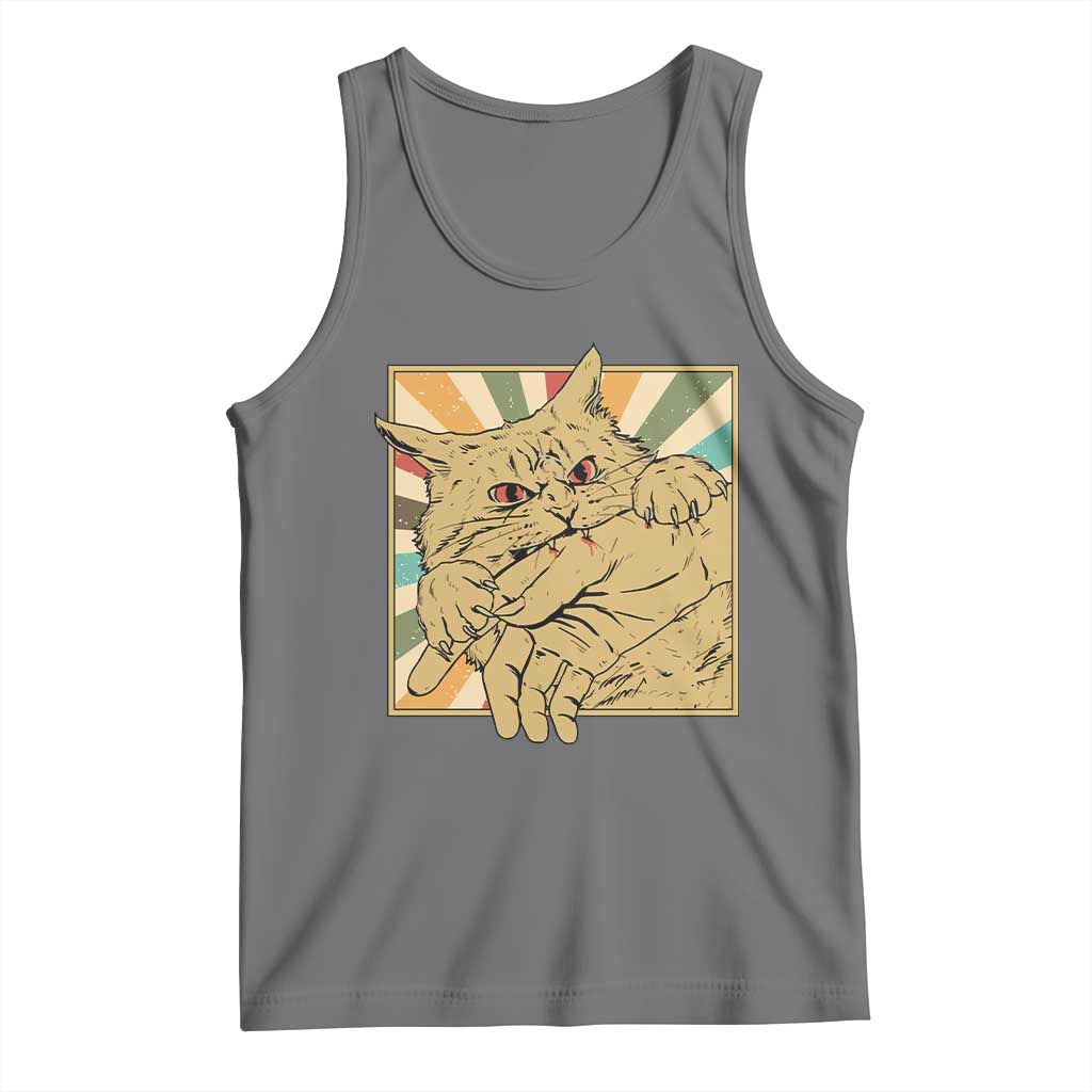Funny Cat Bite Horror Anime Crazy Kitten Japanese Tank Top - Wonder Print Shop