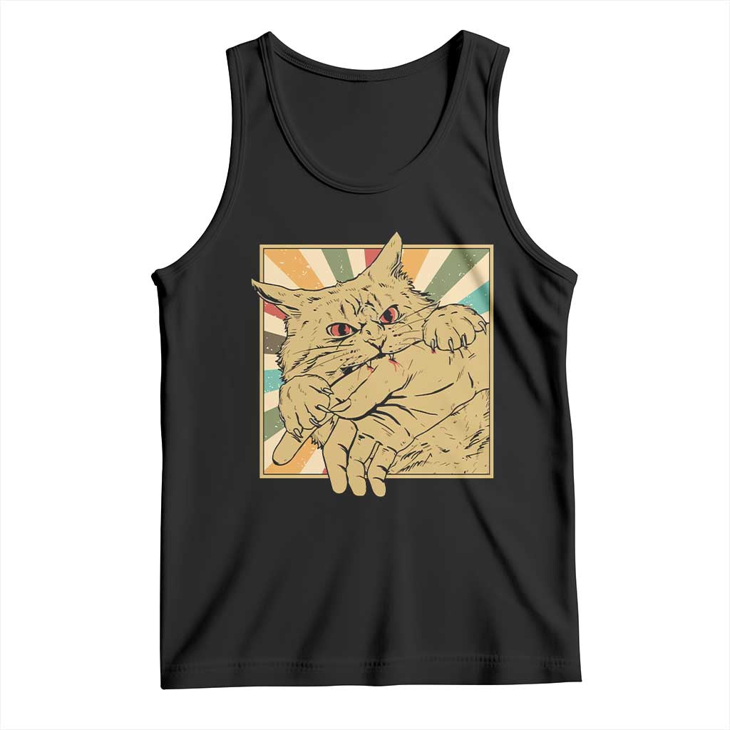 Funny Cat Bite Horror Anime Crazy Kitten Japanese Tank Top - Wonder Print Shop
