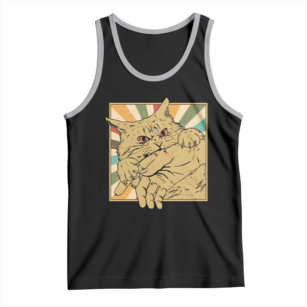 Funny Cat Bite Horror Anime Crazy Kitten Japanese Tank Top - Wonder Print Shop