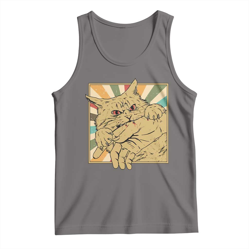 Funny Cat Bite Horror Anime Crazy Kitten Japanese Tank Top - Wonder Print Shop