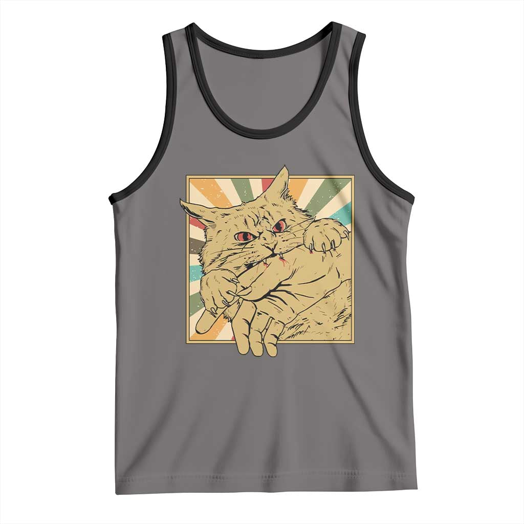 Funny Cat Bite Horror Anime Crazy Kitten Japanese Tank Top - Wonder Print Shop
