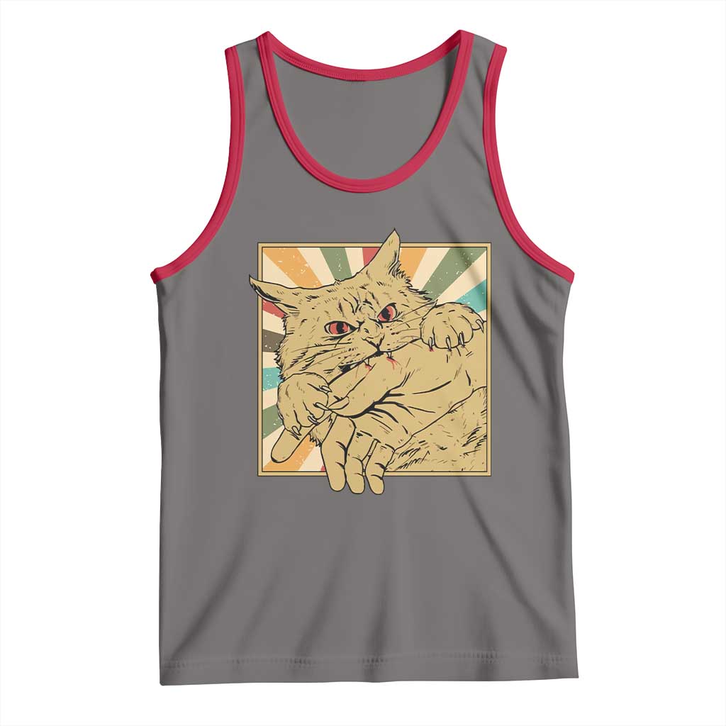 Funny Cat Bite Horror Anime Crazy Kitten Japanese Tank Top - Wonder Print Shop