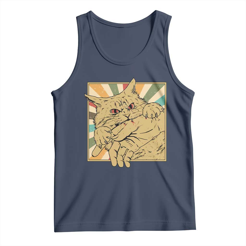 Funny Cat Bite Horror Anime Crazy Kitten Japanese Tank Top - Wonder Print Shop