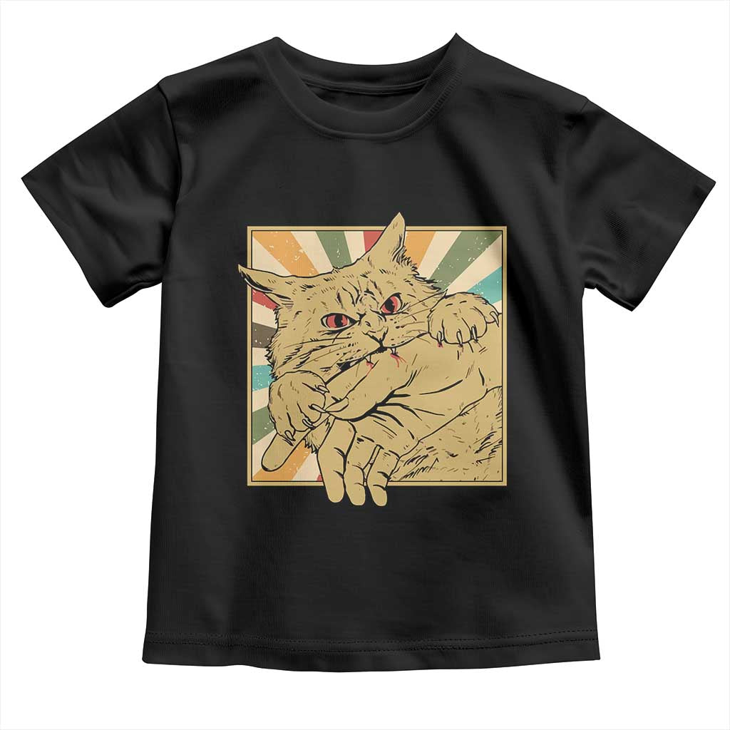 Funny Cat Bite Horror Anime Crazy Kitten Japanese Toddler T Shirt - Wonder Print Shop