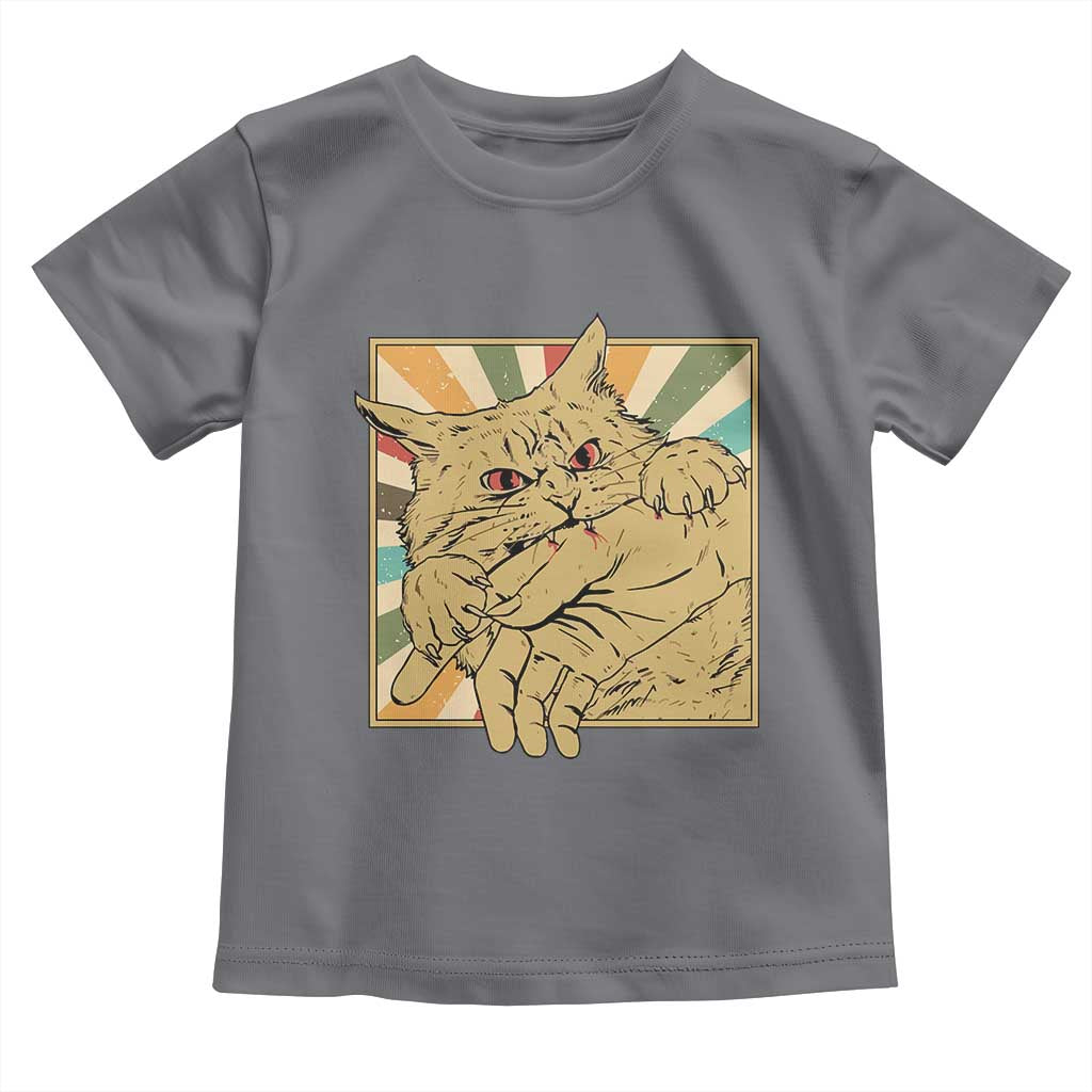 Funny Cat Bite Horror Anime Crazy Kitten Japanese Toddler T Shirt - Wonder Print Shop