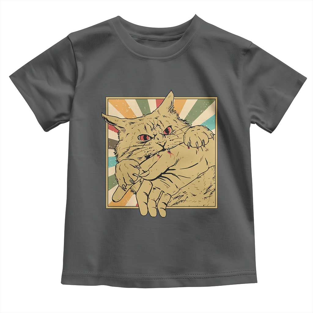Funny Cat Bite Horror Anime Crazy Kitten Japanese Toddler T Shirt - Wonder Print Shop