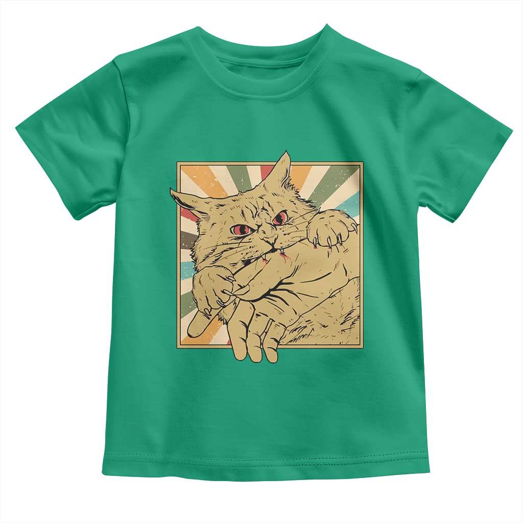 Funny Cat Bite Horror Anime Crazy Kitten Japanese Toddler T Shirt - Wonder Print Shop