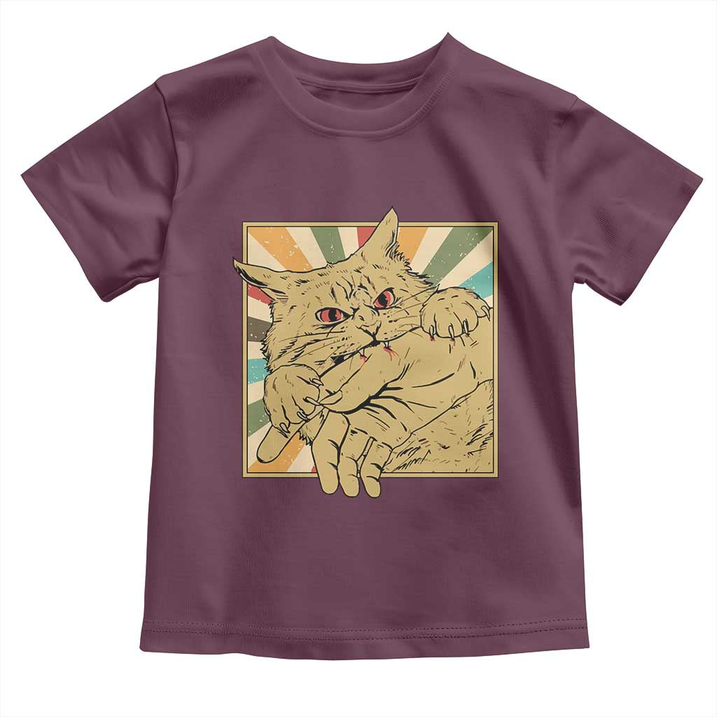 Funny Cat Bite Horror Anime Crazy Kitten Japanese Toddler T Shirt - Wonder Print Shop