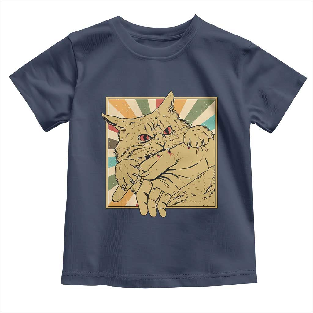 Funny Cat Bite Horror Anime Crazy Kitten Japanese Toddler T Shirt - Wonder Print Shop