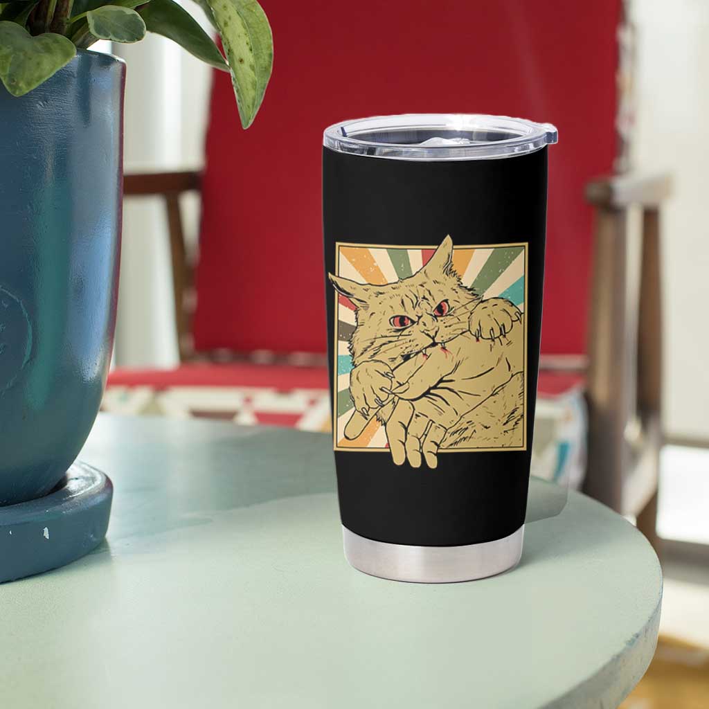 Funny Cat Bite Horror Anime Crazy Kitten Japanese Tumbler Cup - Wonder Print Shop