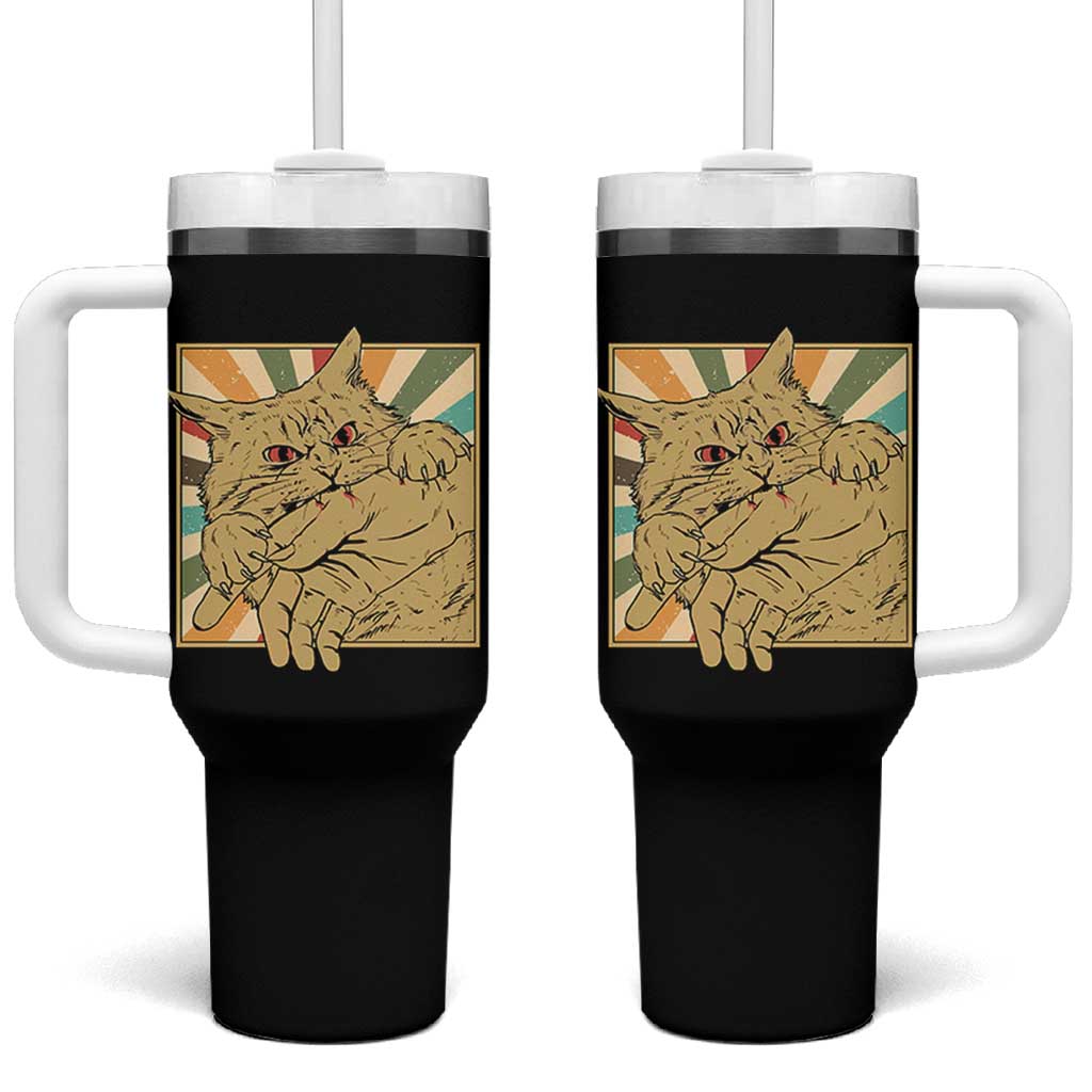Funny Cat Bite Horror Anime Crazy Kitten Japanese Tumbler With Handle - Wonder Print Shop