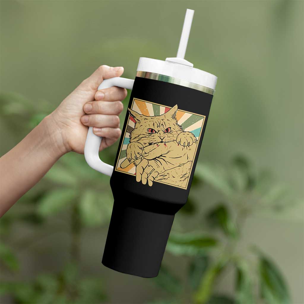 Funny Cat Bite Horror Anime Crazy Kitten Japanese Tumbler With Handle - Wonder Print Shop