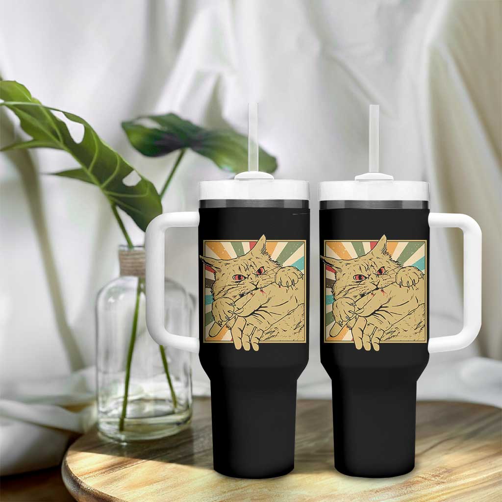 Funny Cat Bite Horror Anime Crazy Kitten Japanese Tumbler With Handle - Wonder Print Shop