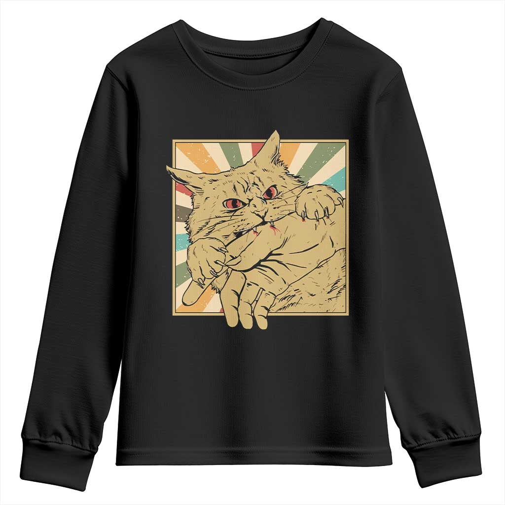 Funny Cat Bite Horror Anime Crazy Kitten Japanese Youth Sweatshirt - Wonder Print Shop