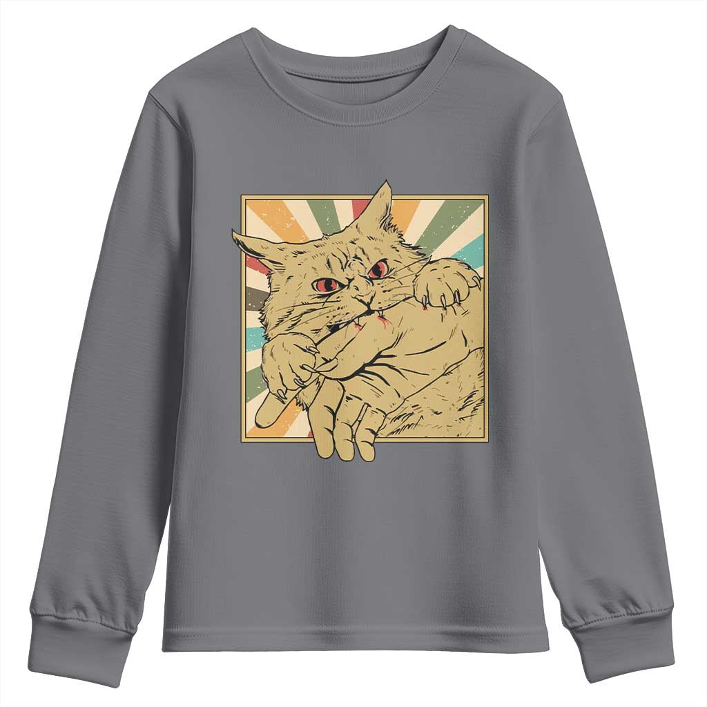 Funny Cat Bite Horror Anime Crazy Kitten Japanese Youth Sweatshirt - Wonder Print Shop