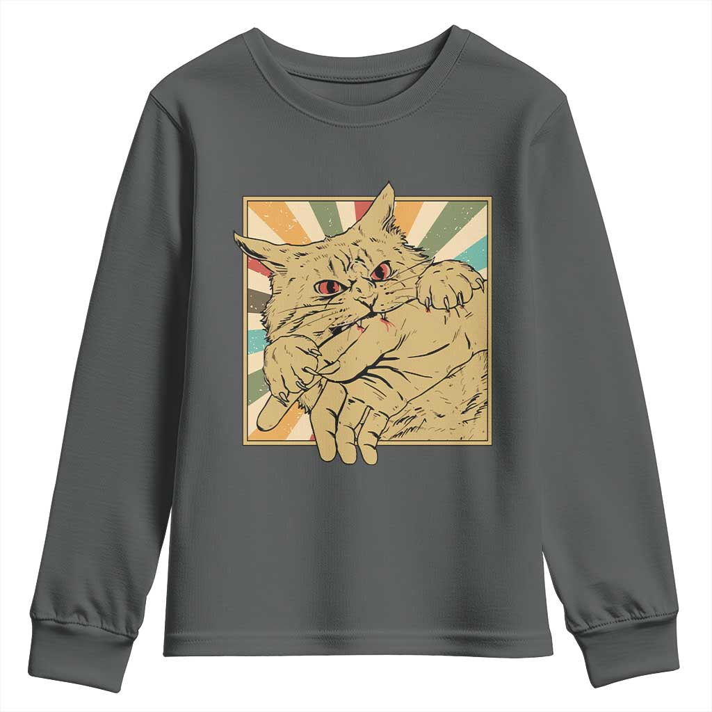 Funny Cat Bite Horror Anime Crazy Kitten Japanese Youth Sweatshirt - Wonder Print Shop