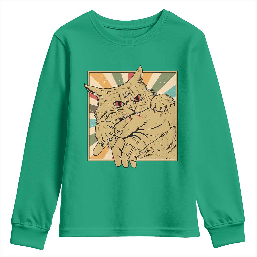 Funny Cat Bite Horror Anime Crazy Kitten Japanese Youth Sweatshirt - Wonder Print Shop