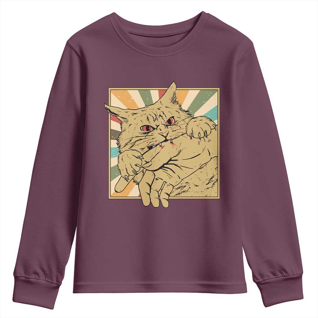 Funny Cat Bite Horror Anime Crazy Kitten Japanese Youth Sweatshirt - Wonder Print Shop