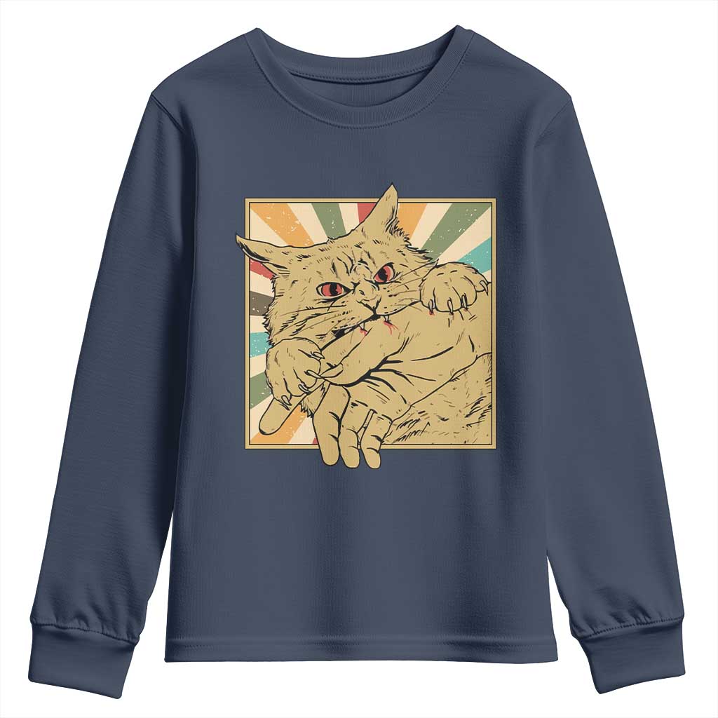 Funny Cat Bite Horror Anime Crazy Kitten Japanese Youth Sweatshirt - Wonder Print Shop
