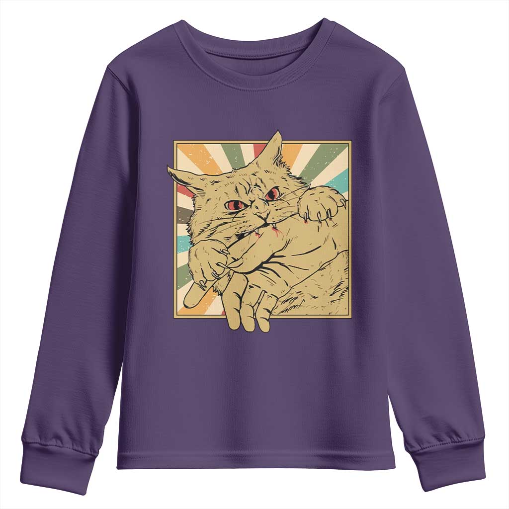 Funny Cat Bite Horror Anime Crazy Kitten Japanese Youth Sweatshirt - Wonder Print Shop