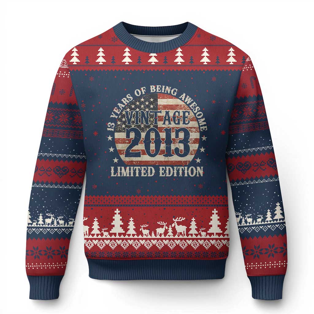 13th Birthday 2026 Ugly Christmas Sweater Vintage 2013 Limited Edition 13 Years Of Being Awesome - Wonder Print Shop