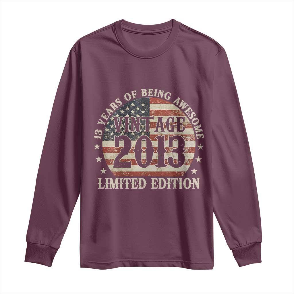 13th Birthday 2026 Long Sleeve Shirt Vintage 2013 Limited Edition 13 Years Of Being Awesome - Wonder Print Shop
