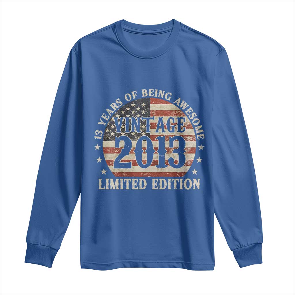 13th Birthday 2026 Long Sleeve Shirt Vintage 2013 Limited Edition 13 Years Of Being Awesome - Wonder Print Shop