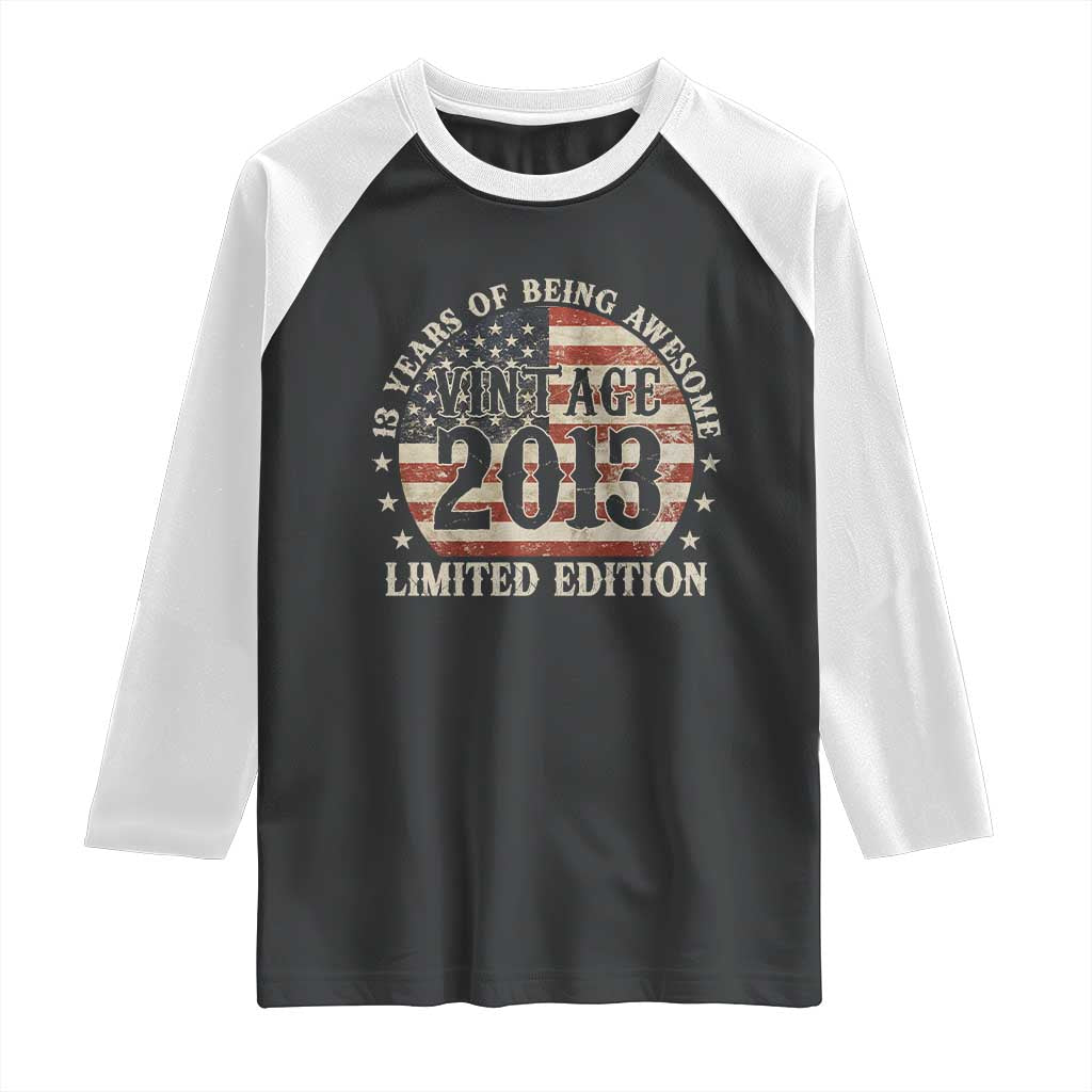 13th Birthday 2026 Raglan Shirt Vintage 2013 Limited Edition 13 Years Of Being Awesome - Wonder Print Shop