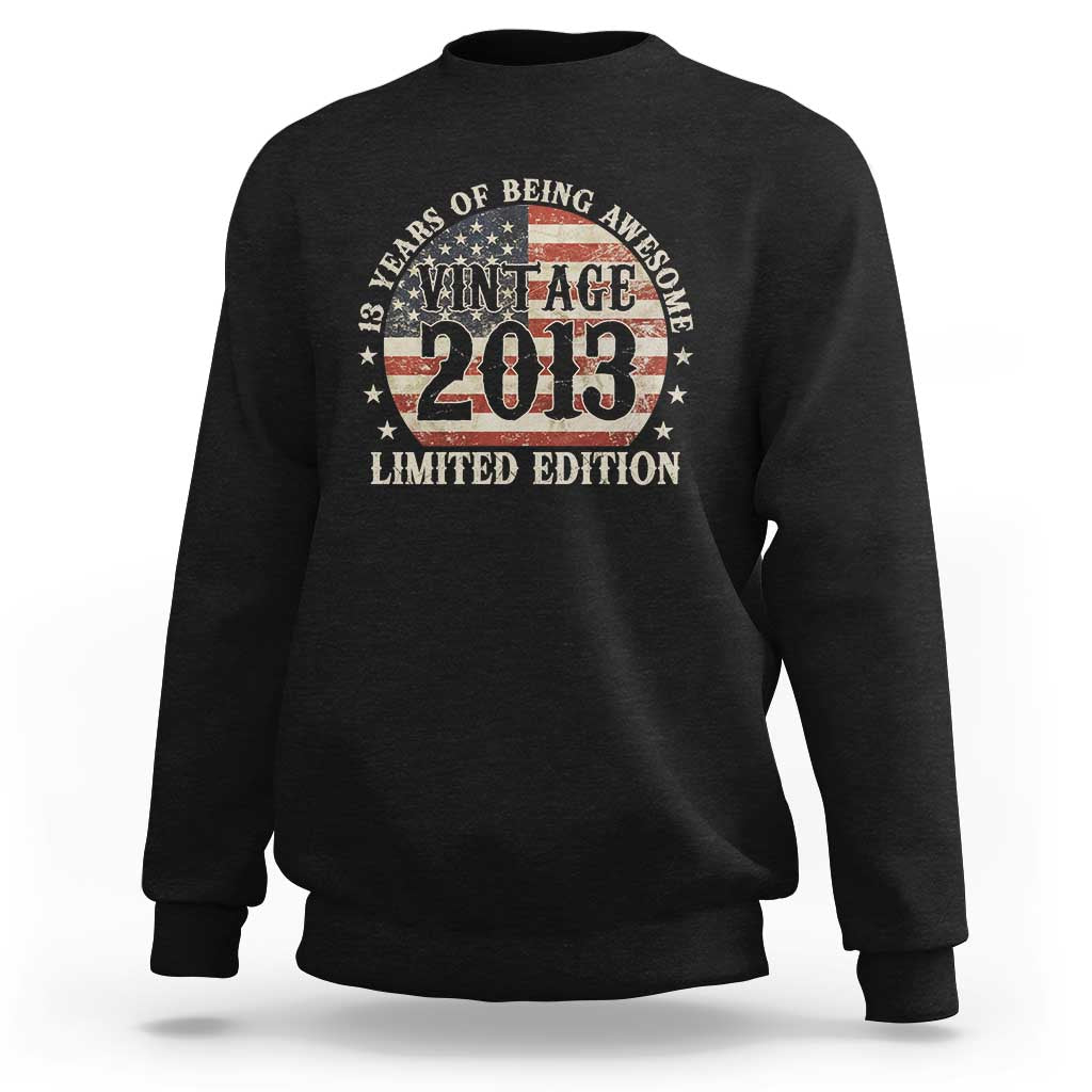 13th Birthday 2026 Sweatshirt Vintage 2013 Limited Edition 13 Years Of Being Awesome - Wonder Print Shop