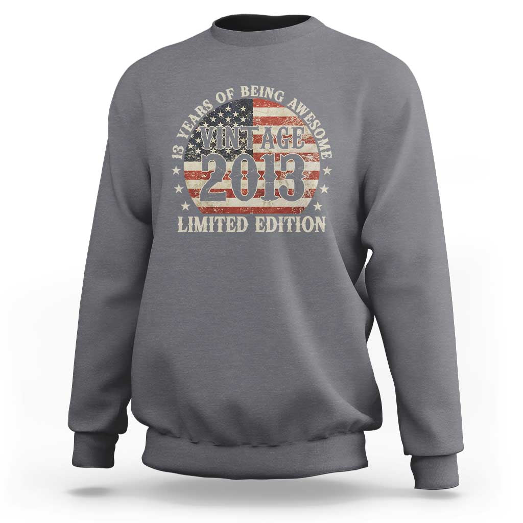 13th Birthday 2026 Sweatshirt Vintage 2013 Limited Edition 13 Years Of Being Awesome - Wonder Print Shop