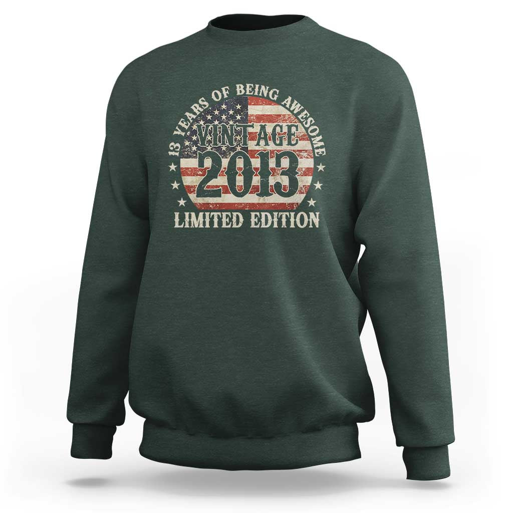 13th Birthday 2026 Sweatshirt Vintage 2013 Limited Edition 13 Years Of Being Awesome - Wonder Print Shop