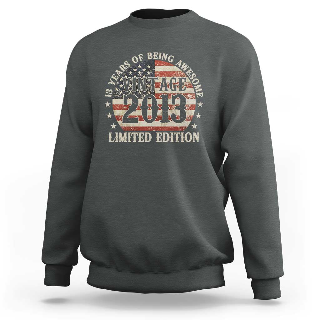 13th Birthday 2026 Sweatshirt Vintage 2013 Limited Edition 13 Years Of Being Awesome - Wonder Print Shop