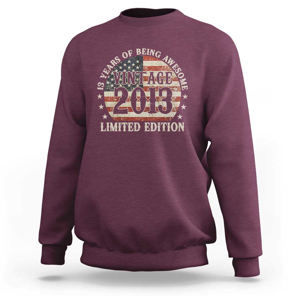 13th Birthday 2026 Sweatshirt Vintage 2013 Limited Edition 13 Years Of Being Awesome - Wonder Print Shop
