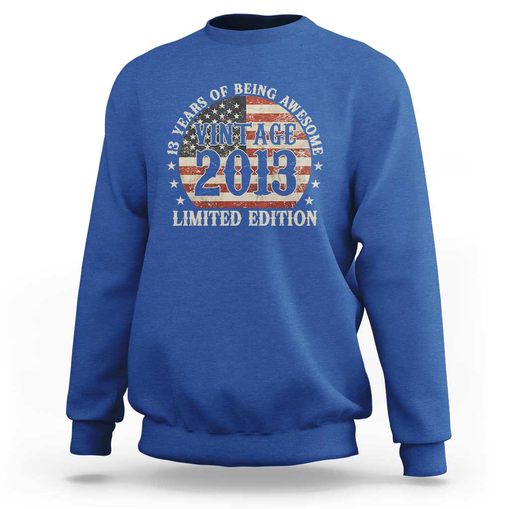 13th Birthday 2026 Sweatshirt Vintage 2013 Limited Edition 13 Years Of Being Awesome - Wonder Print Shop