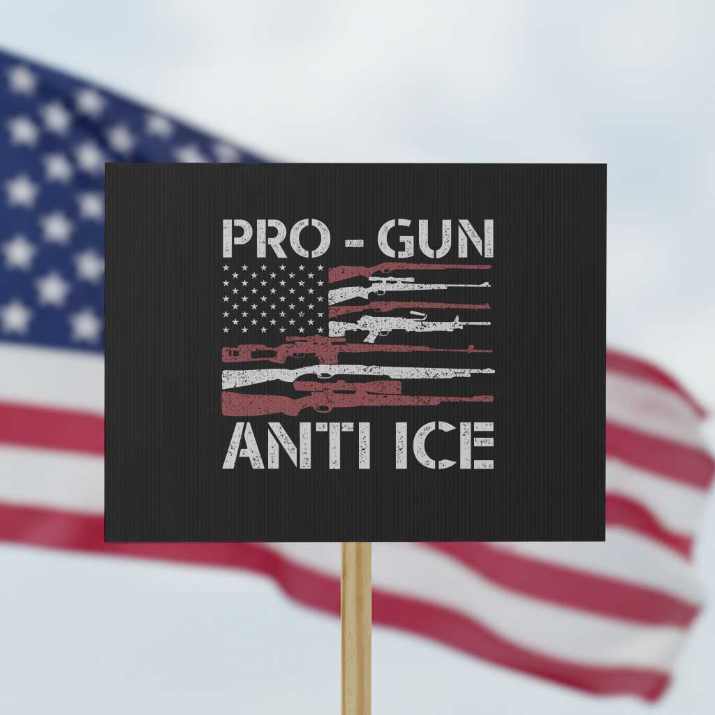 Pro Gun Anti Ice Protest Sign Vintage American Flag 2nd Amendment Support