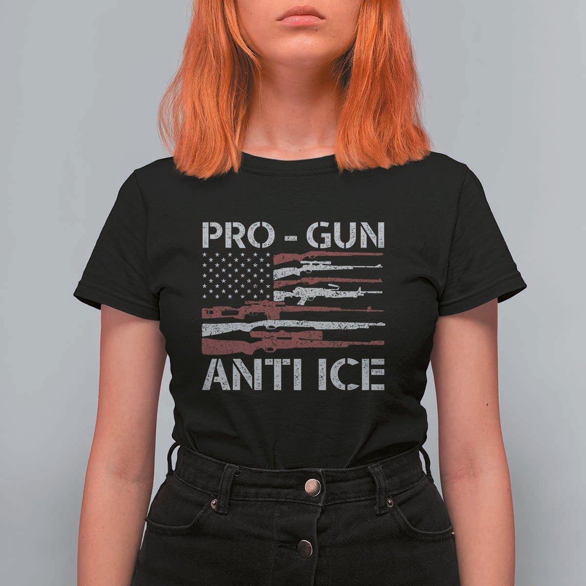 Pro Gun Anti Ice T Shirt For Women Vintage American Flag 2nd Amendment Support
