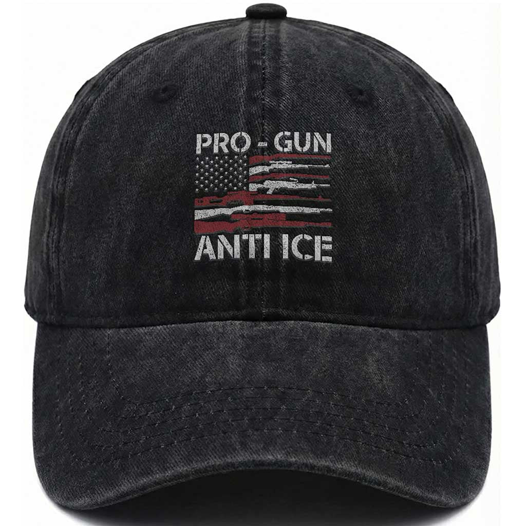Pro Gun Anti Ice Washed Cotton Baseball Cap Vintage American Flag 2nd Amendment Support