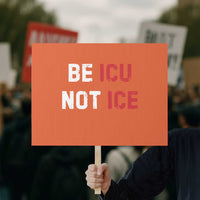 Be ICU Not ICE Protest Sign Alex Pretti Memorial Tribute Minneapolis 2026