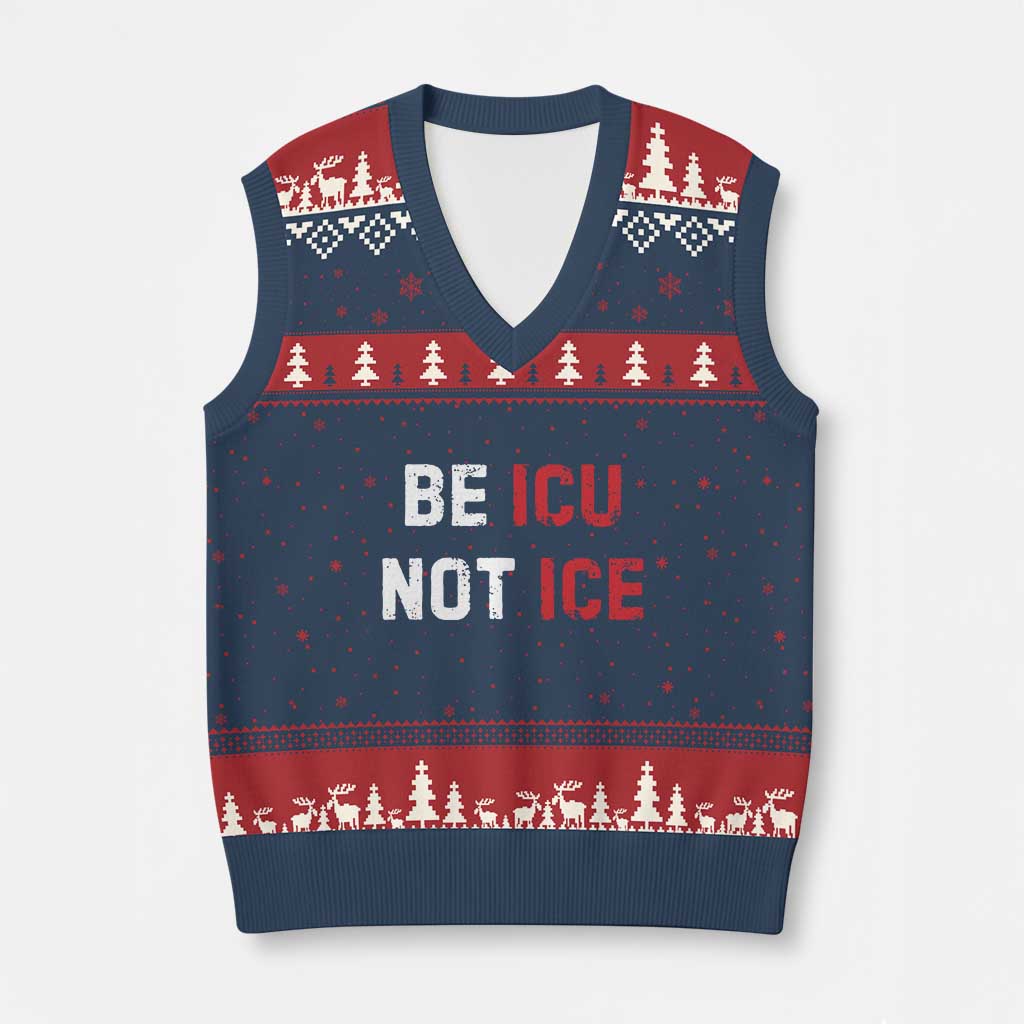 Be ICU Not ICE V-Neck Knit Sweater Vest Alex Pretti Memorial Tribute Minneapolis 2026