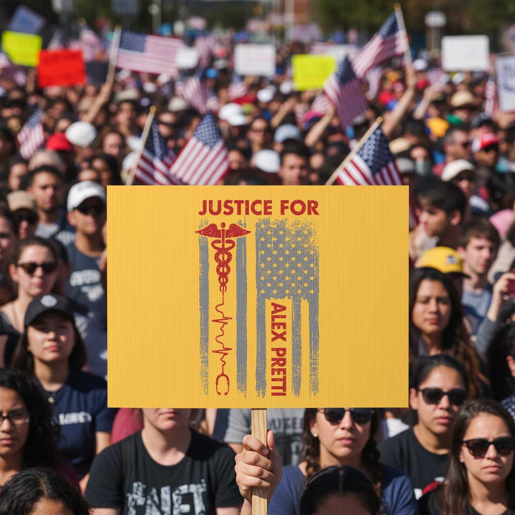Justice For Alex Pretti Protest Sign Minneapolis Tribute 2026 ICU Nurse American Flag