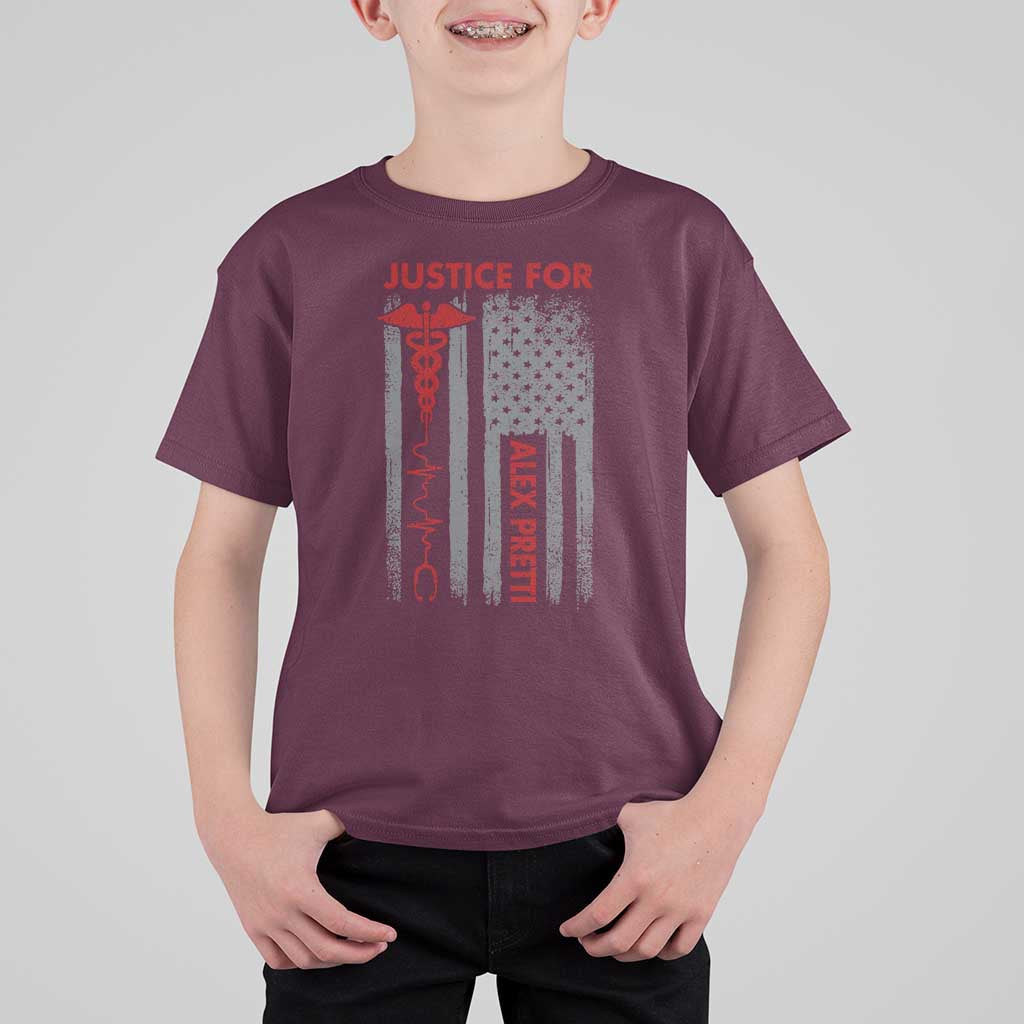 Justice For Alex Pretti T Shirt For Kid Minneapolis Tribute 2026 ICU Nurse American Flag