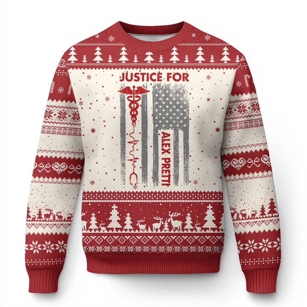 Justice For Alex Pretti Ugly Christmas Sweater Minneapolis Tribute 2026 ICU Nurse American Flag
