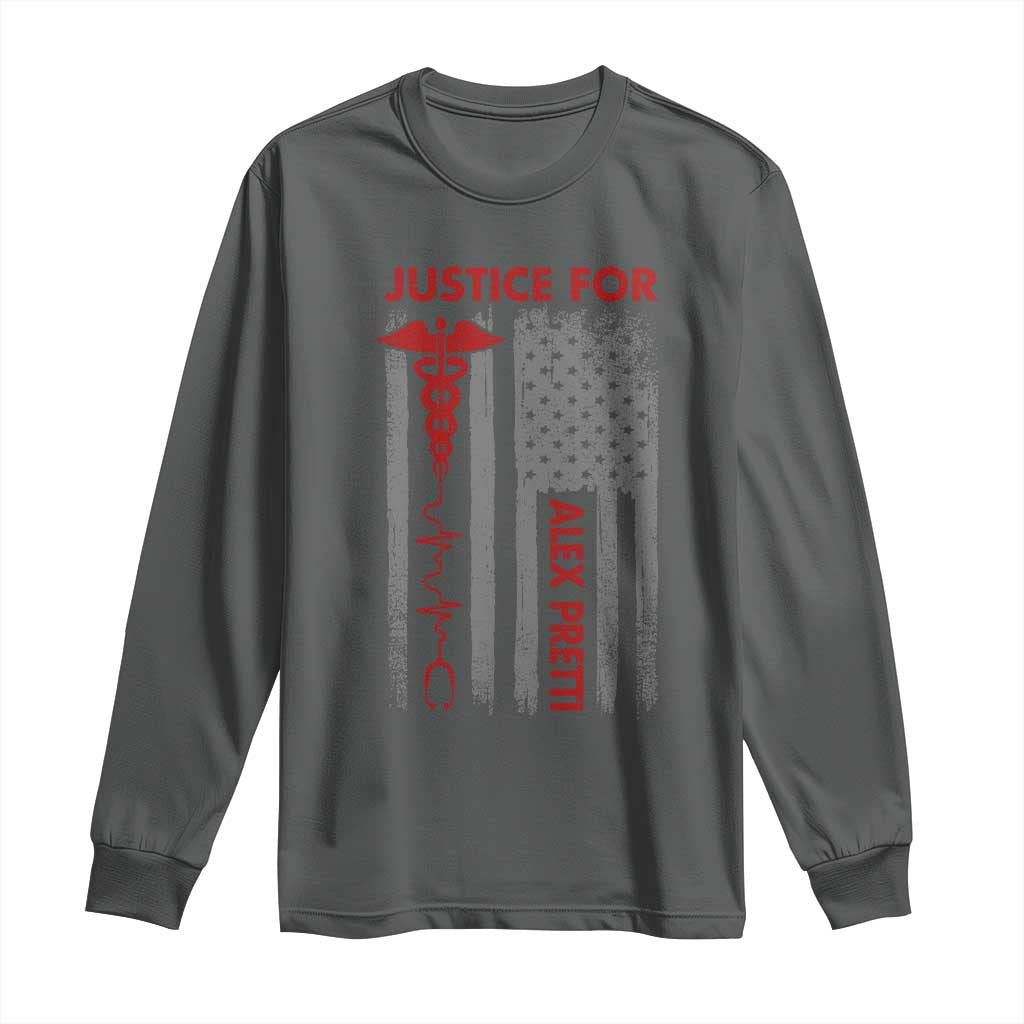 Justice For Alex Pretti Long Sleeve Shirt Minneapolis Tribute 2026 ICU Nurse American Flag