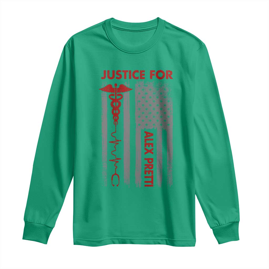 Justice For Alex Pretti Long Sleeve Shirt Minneapolis Tribute 2026 ICU Nurse American Flag