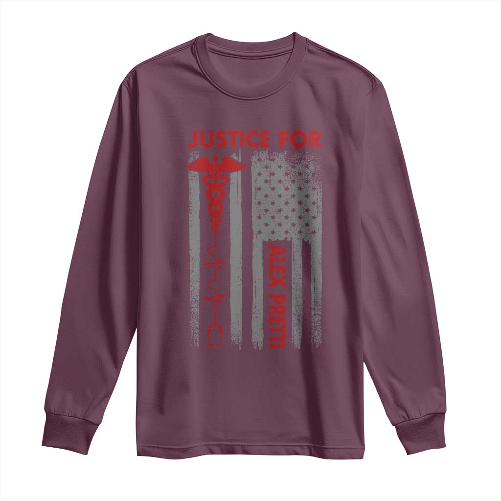 Justice For Alex Pretti Long Sleeve Shirt Minneapolis Tribute 2026 ICU Nurse American Flag