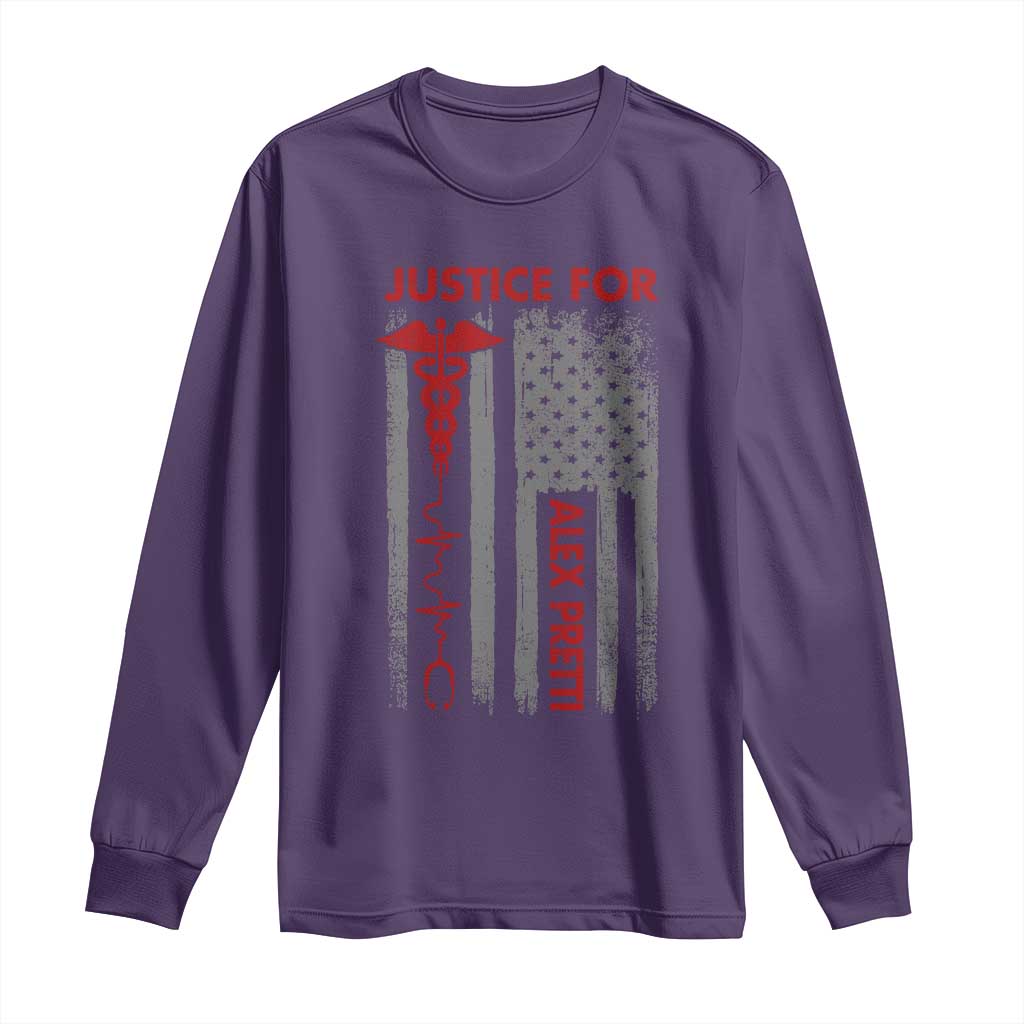 Justice For Alex Pretti Long Sleeve Shirt Minneapolis Tribute 2026 ICU Nurse American Flag