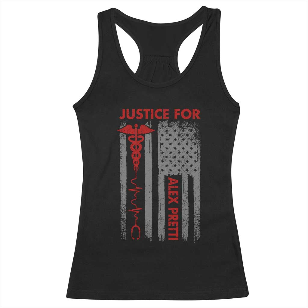 Justice For Alex Pretti Racerback Tank Top Minneapolis Tribute 2026 ICU Nurse American Flag