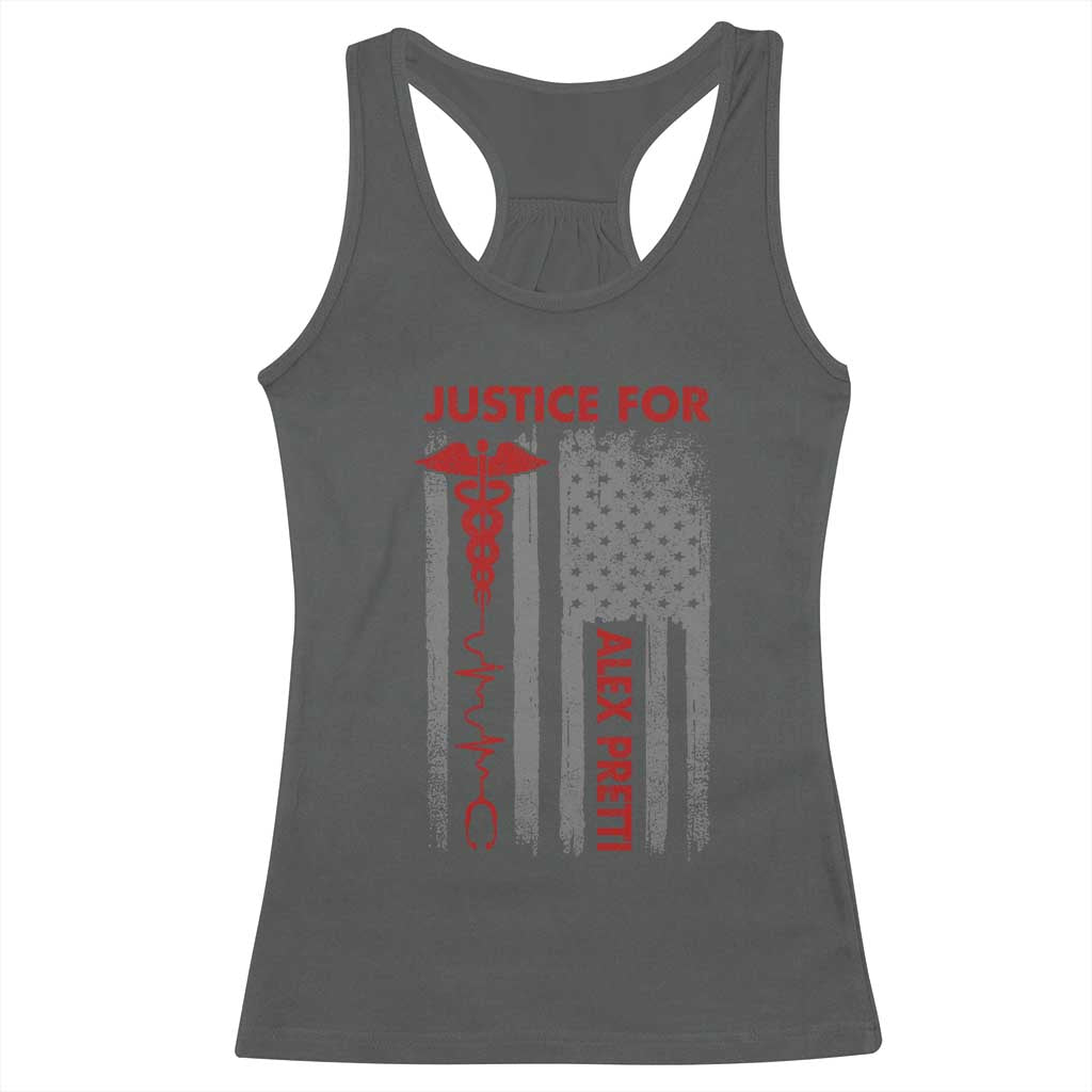 Justice For Alex Pretti Racerback Tank Top Minneapolis Tribute 2026 ICU Nurse American Flag